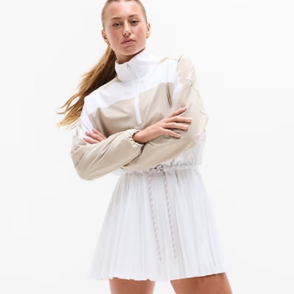 NWT Athleta Power Serve Shell Dress Women’s Large White/Tan Pickleball Tennis - Picture 2 of 9